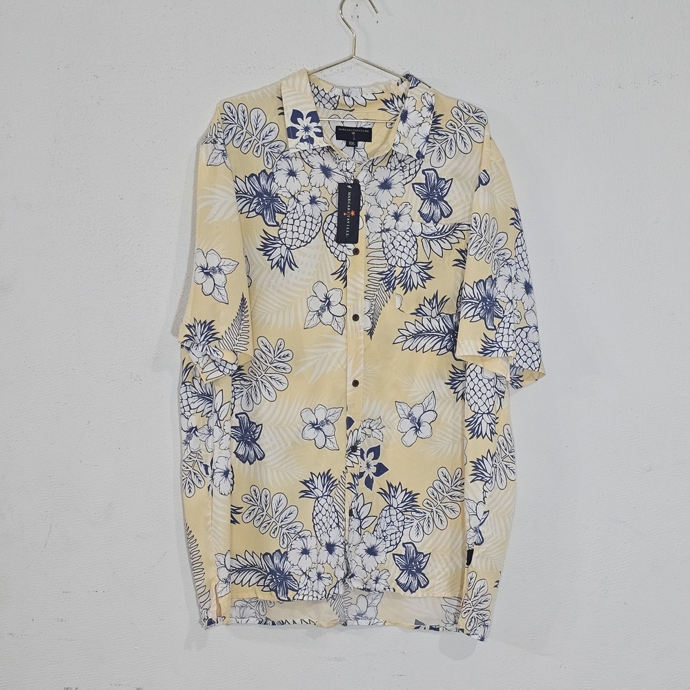 Margaritaville Men's XXL Hawaiia Shirt NWT Rayon Tropical Floral Yellow Blue